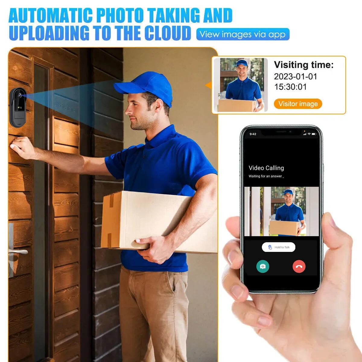 XBIBI Tuya WiFi doorbell, Smart Video Doorbell Camera, 2-way Intercom, Night Vision, microSD/cloud, waterproof, long standby, Wireless Security Camera, Rechargeable Battery