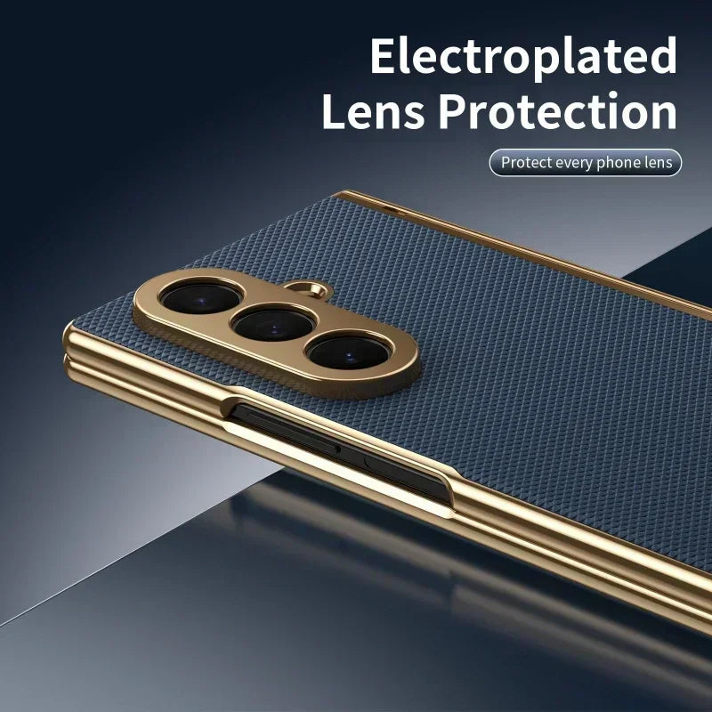 Magnetic Hinge Protection Free Folding Case For Samsung Galaxy Z Flip Fold 8 Ultra 7 6 5 4 3 Electroplated Plain Leather Cover