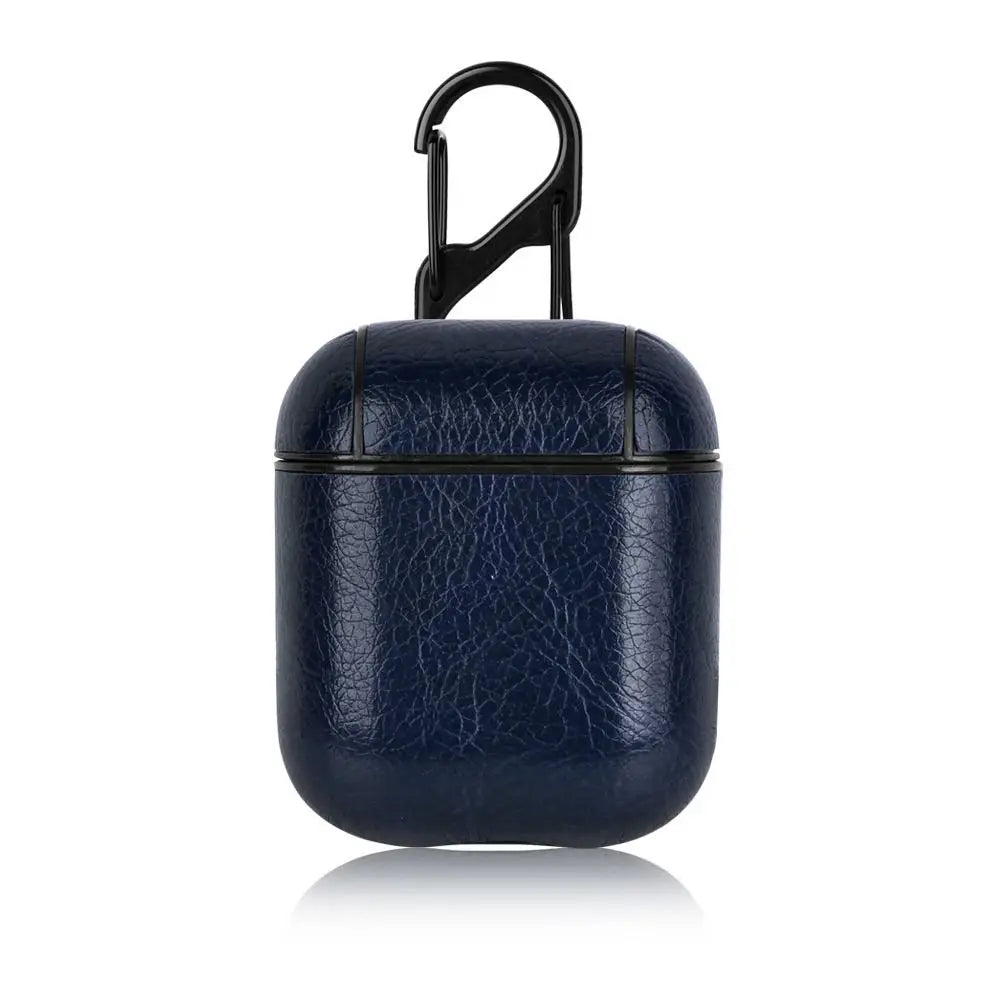 PU Leather Earphone Case for AirPods 1/2 Gen Earbuds Cover Wireless Headphone Protective Shell with Carabiner