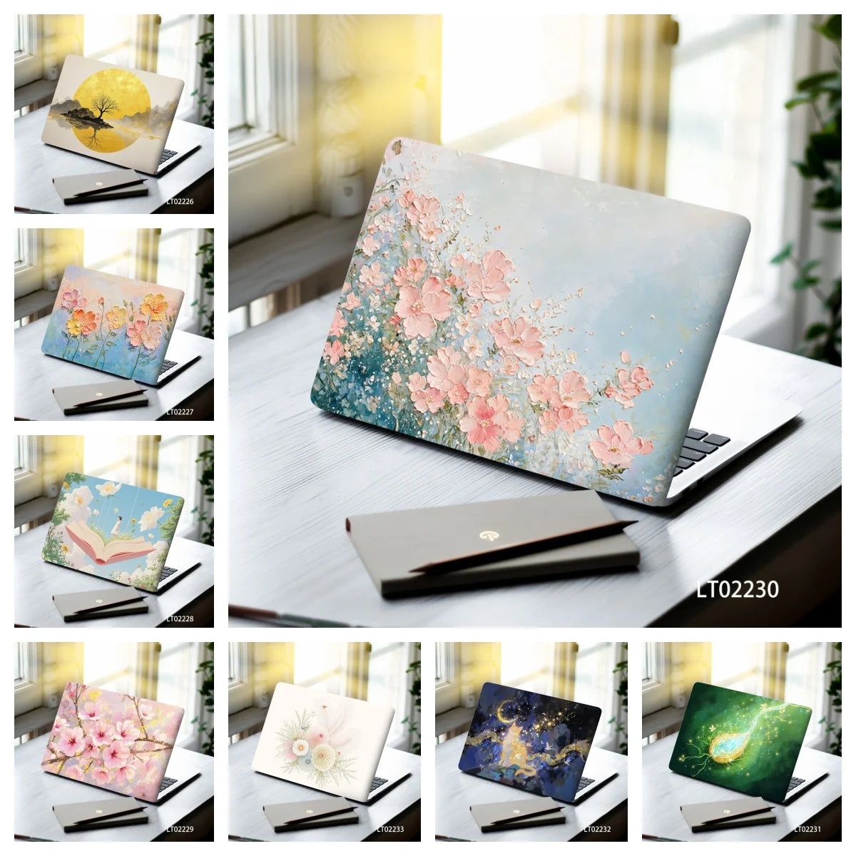 2 PCS Removable Flower Stickers for Laptop PVC Aesthetic Decals Self-Adhesive Peel Off No Residue Tablet Skin MacBook Skin