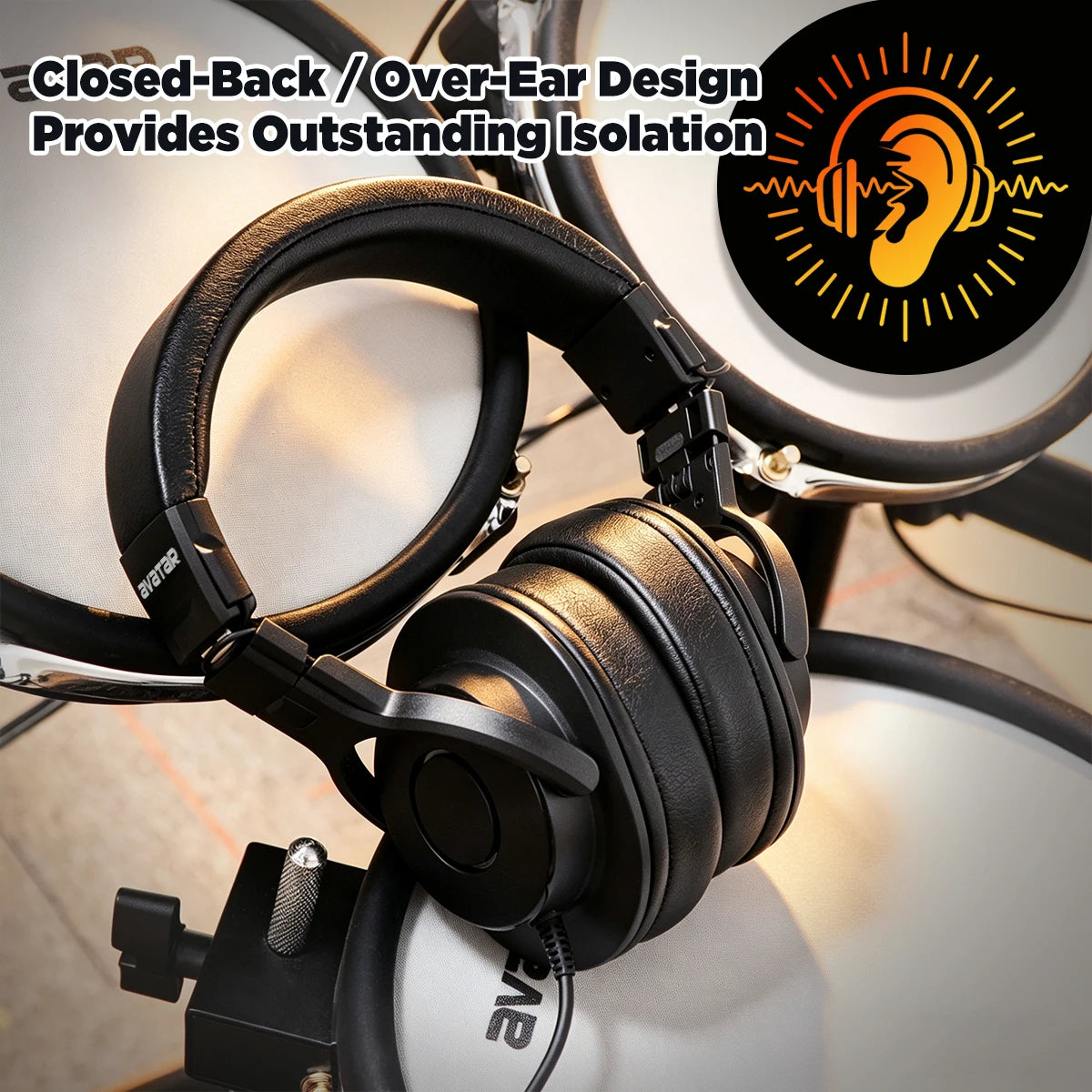 DMH10 Over-Ear Studio Monitor Headphones, Electric Drum Stereo Headphone for Drummers, with Deep Bass, Noise Isolation, 3m Cable