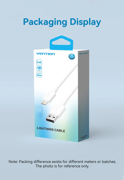 Vention Lightning Cable 2.4A for iPhone 14 13 12 11 8 Pro Max 2.4A USB A to Lightning Fast Charge Cord for iPad Phone Data Cable