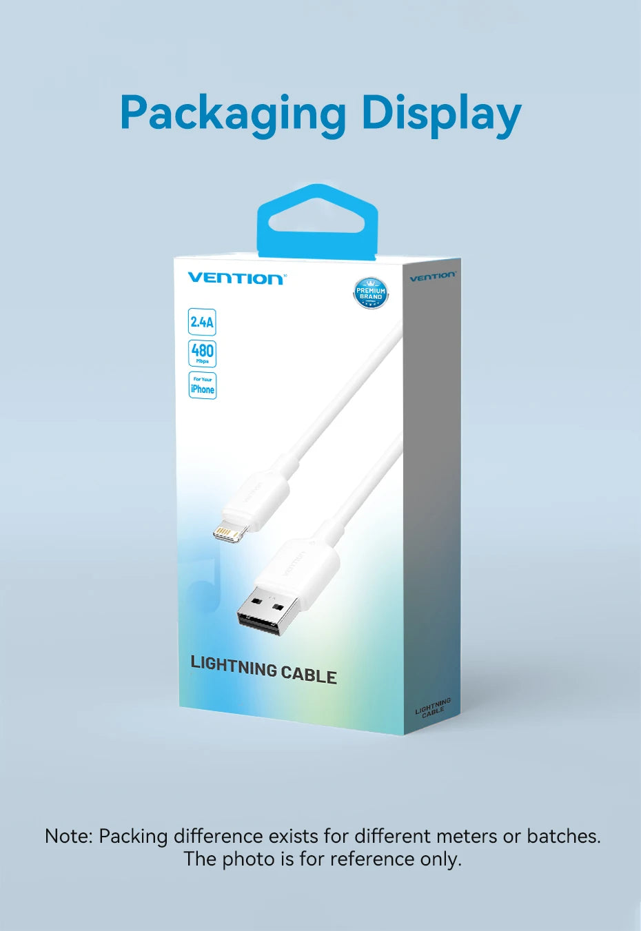 Vention Lightning Cable 2.4A for iPhone 14 13 12 11 8 Pro Max 2.4A USB A to Lightning Fast Charge Cord for iPad Phone Data Cable