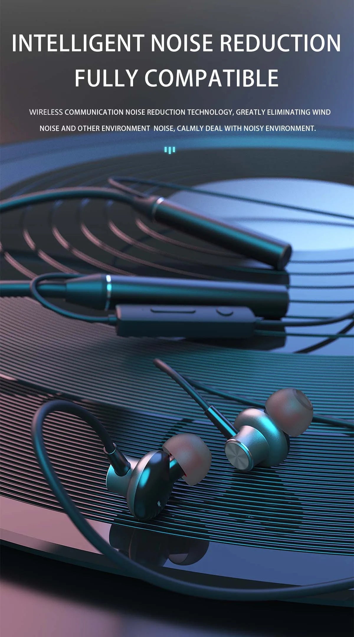 Neck-mounted TWS sports Bluetooth earphones with a metal casing, memory neckband, bendable and portable. Supports TF card playback for music. Dual battery design for ultra-long battery life. Supports simultaneous connection t