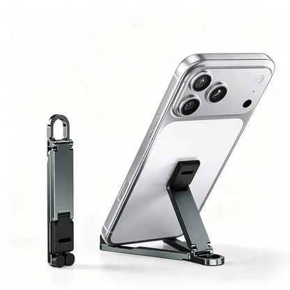 (.) Mini Foldable Keychain Phone Stand Multi-Angle Adjustable Lightweight Hands-Free Cell Phone Holder For Travel Desk