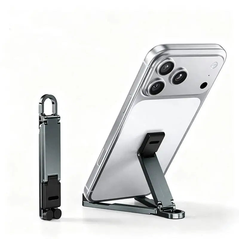 (.) Mini Foldable Keychain Phone Stand Multi-Angle Adjustable Lightweight Hands-Free Cell Phone Holder For Travel Desk
