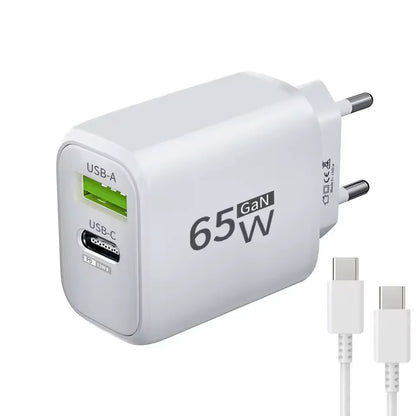 PD 65W GaN 2 In 1 Charger  for iPhone 18 17 XiaomiEU/US Plug USB Type C Fast Charging Wall Charger Portable Quick Charge Adapter