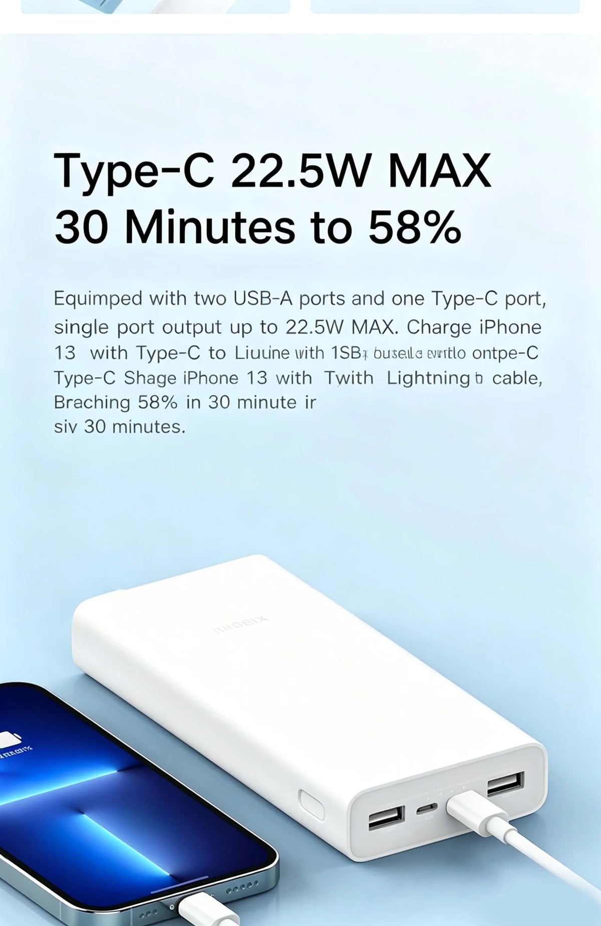 Xiaomi 20000mAh Large Capacity Fast Charging Power Bank Portable External Battery with CCC Certification for iPhone Samsung