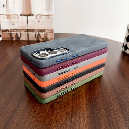 Vintage Suede Leather Phone Case For Samsung Galaxy S26 S25 S24 S23 S22 Ultra Shockproof Matte Retro Texture Protective Cover