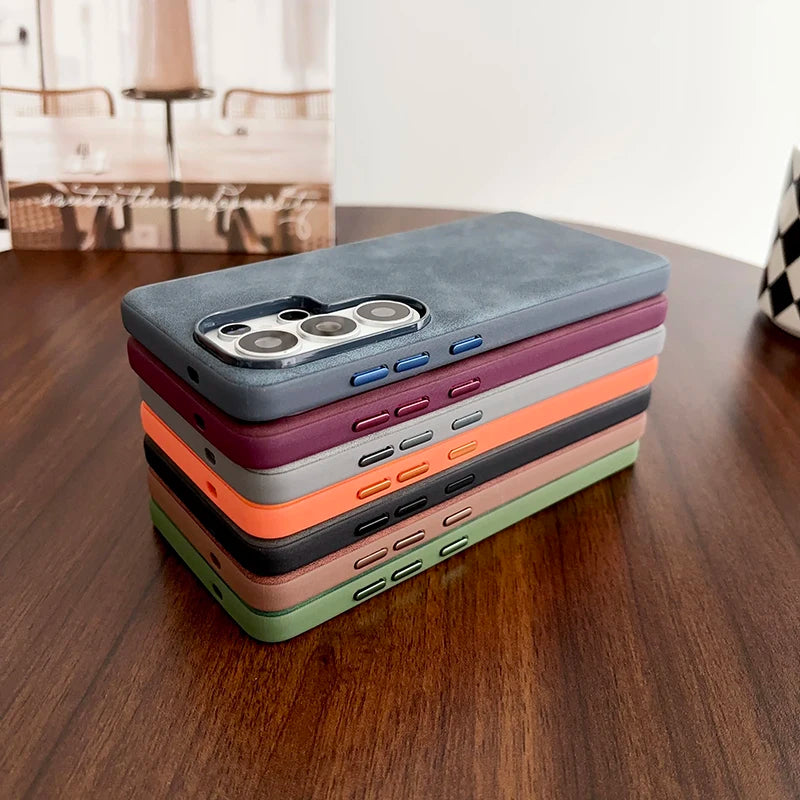 Vintage Suede Leather Phone Case For Samsung Galaxy S26 S25 S24 S23 S22 Ultra Shockproof Matte Retro Texture Protective Cover