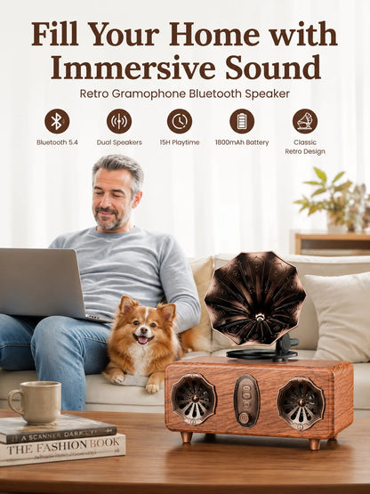 Retro Bluetooth Speaker,FM Radio Vintage Speaker Bass with USB TF AUX Player | Old Fashion Classic Style for Home, Office, Gift