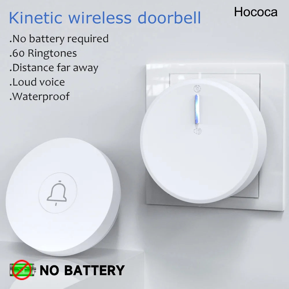 Outdoor Waterproof Circular Self Generating Wireless Doorbell Compatible With Ac 110v-240v Us/Eu Plug Ultra Long Distance Caller