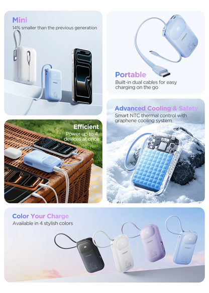 PISEN 45W Fast Charging Power Bank Built-in Dual USB-C Cable 10000mAh/ 20000mAh Mini Portable Powerbank For iPhone 17 Xiaomi