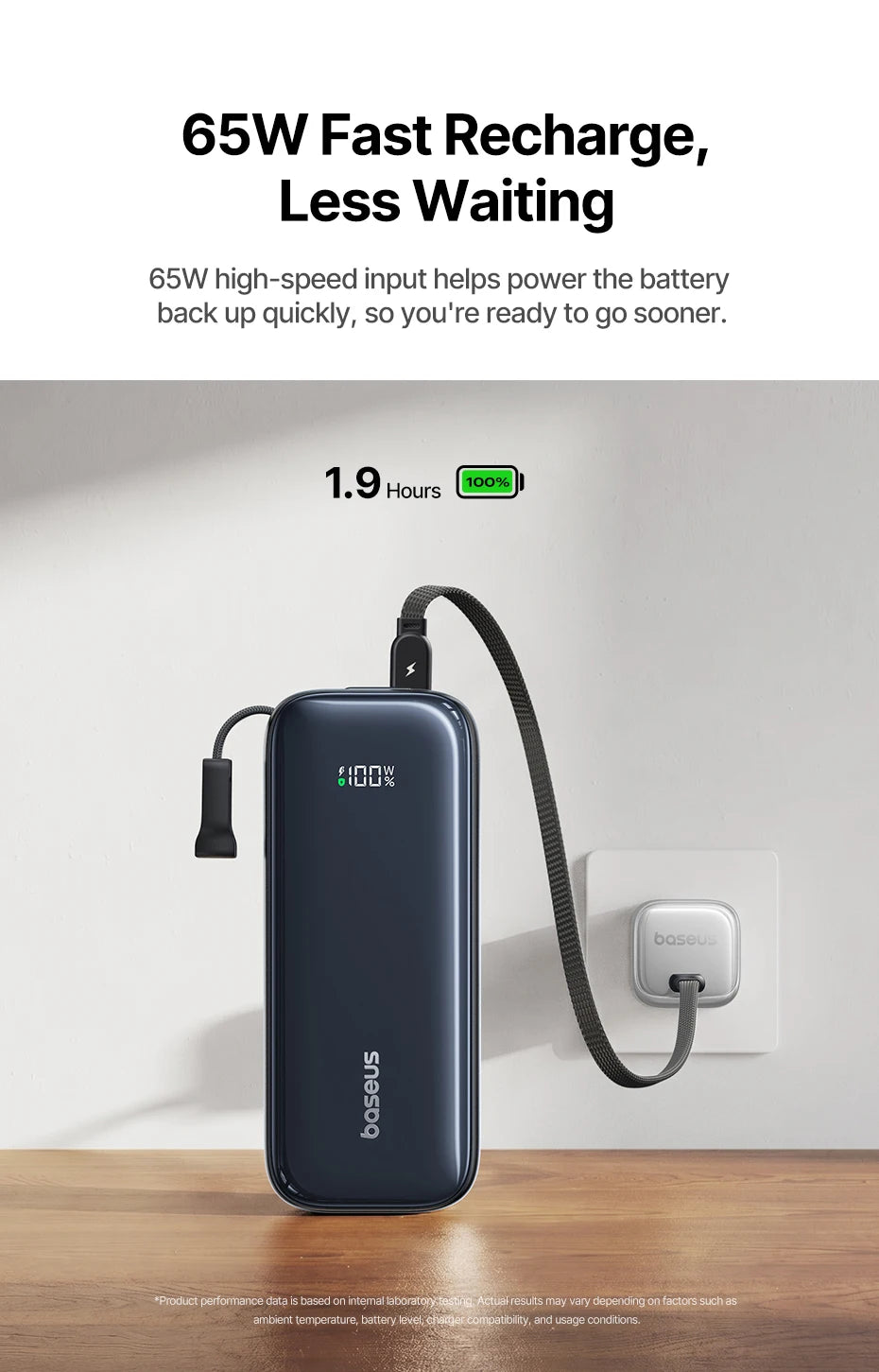 Baseus 100W 20000mAh Power Bank Retractable USB-C Cable for iPhone 18 Duo 17 Pro Max Samsung S26 Portable Charger for Laptop