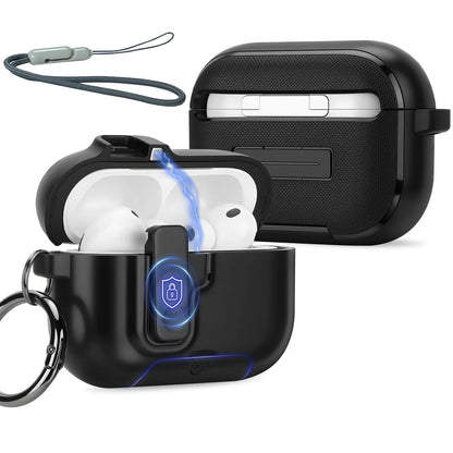 Magnetic Lock Case For Airpods Pro 3 with Kickstand Keychain & Lanyard Shockproof Drop-Proof Cover Men Women For Airpods Pro 3
