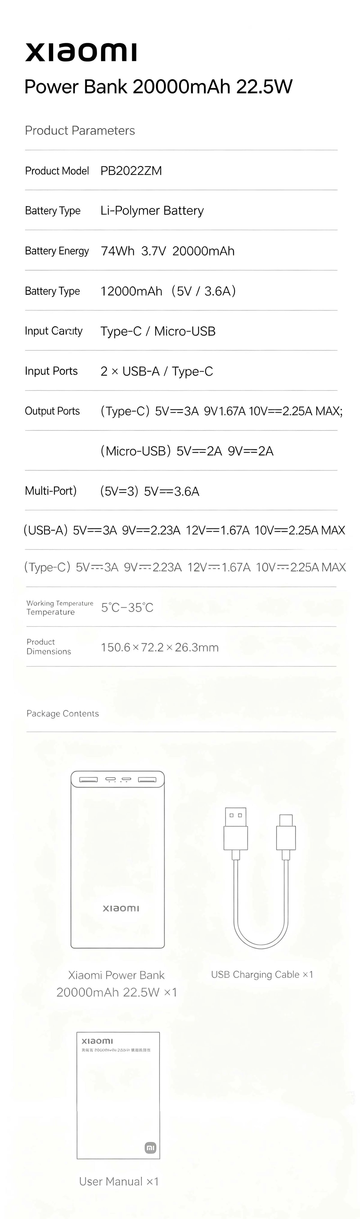 Xiaomi 20000mAh Large Capacity Fast Charging Power Bank Portable External Battery with CCC Certification for iPhone Samsung