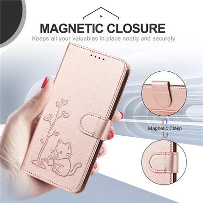 Cats & Trees Pattern Leather Phone Case For VIVO Y39 Y29 Y19S Y38 Y78+ Y17S Y27 Y36 Y16 Y56 5G Wallet Flip Cover Card Holder Bag