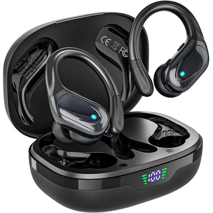 Bluetooth 6.0 Ear Hook Headphones TWS Wireless Earphones HiFi Stereo Waterproof Headsets LED Display Long Standby Button Earbuds