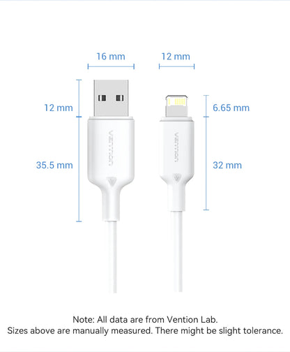 Vention Lightning Cable 2.4A for iPhone 14 13 12 11 8 Pro Max 2.4A USB A to Lightning Fast Charge Cord for iPad Phone Data Cable