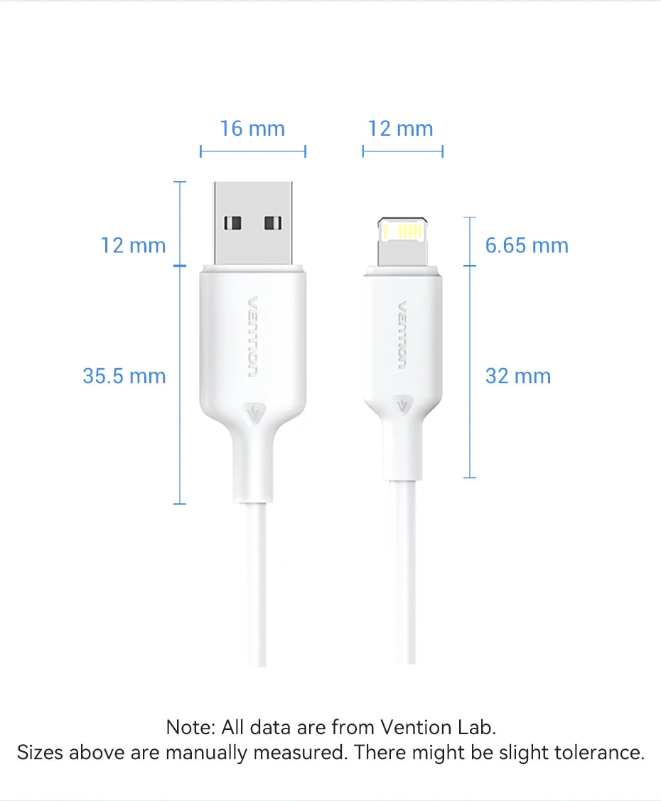 Vention Lightning Cable 2.4A for iPhone 14 13 12 11 8 Pro Max 2.4A USB A to Lightning Fast Charge Cord for iPad Phone Data Cable