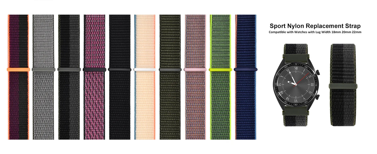 WOCCI 2PCS Nylon Watch Strap for smart watch 18mm 20mm 22mm bracelet belt for men women with hook and loop fastener watchband