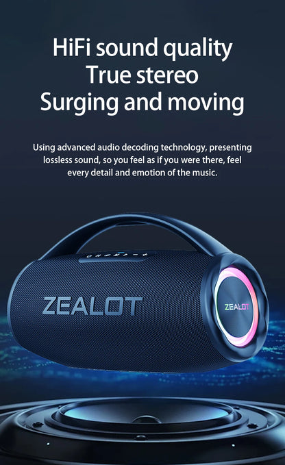 ZEALOT S97 80W Portable Bluetooth Speaker High Volume Waterproof 16000mAh Wireless TWS Subwoofer Suporrt USB/TF/AUX RGB Light.