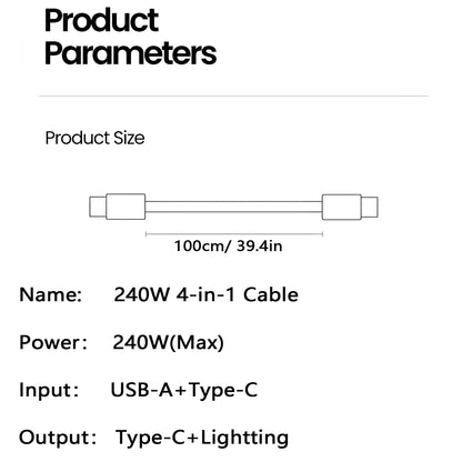 Phone Cable 240W LED Luminous USB Cable 4 in 1 Fast Charging Data Cable for iPhone 14 Pro Max Charger Cables