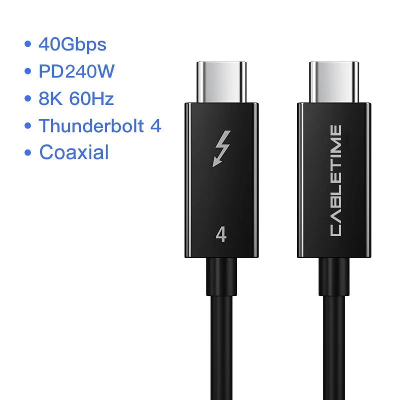 CABLETIME USB C to USB C Cable PD 240W Thunderbolt 4 40Gbps Type C to C 8K 60Hz Cable for Macbook Pro Fast Charge Cable