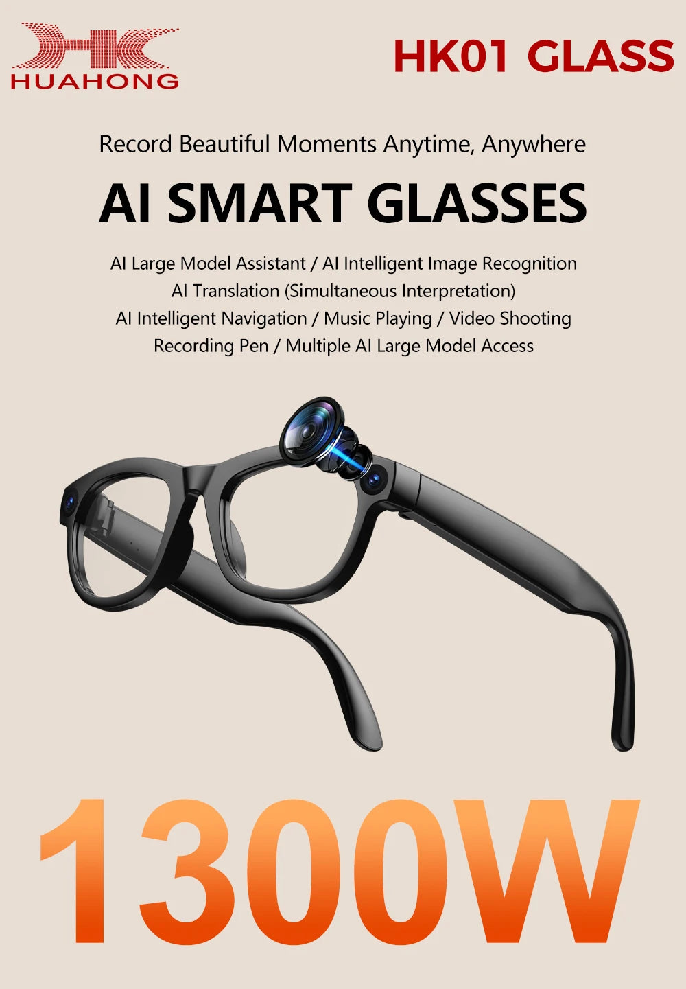 TOP1 Smart Glasses with Camera 13MP HD Video Live Streaming&Photo Capture Recording Glasses With ChatGPT Translation Men Women