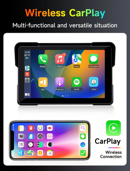 Jansite 5/7 inch Carplay Motorcycle DVR Navigation GPS Wireless CarPlay Android Auto IPX7 Display Screen Portable Moto Monitor
