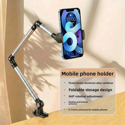 Adjustable Bed Phone Holder Stand for 4.7-12.9 Inch Phone Tablet, Foldable Metal Arm Desk Clamp, 360° Viewing
