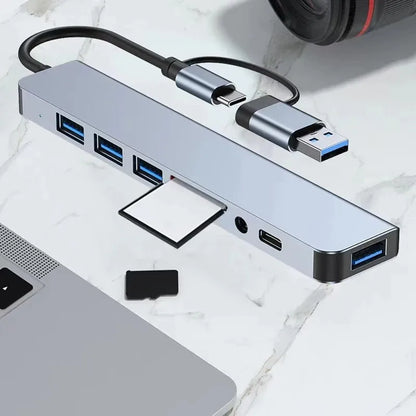8 In 1 USB Type-C  HUB with Splitter Card Reader USB 3.0 2.0 SD/TF Splitter Card Reader Docking Station for HUAWEI Xiaomi PC