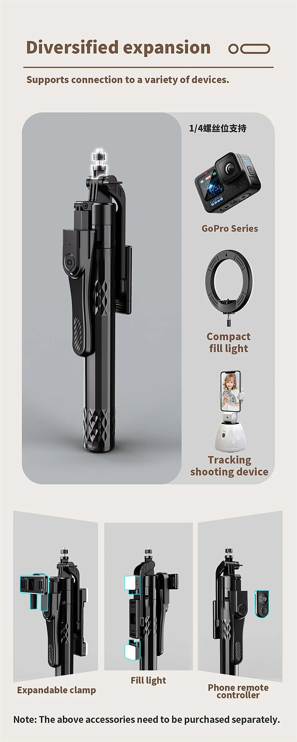 FANGTUOSI Long 185cm 360 Rotation Stabilizer, Selfie Stick Tripod for Smartphone Camera With Bluetooth Shutter for Live Video