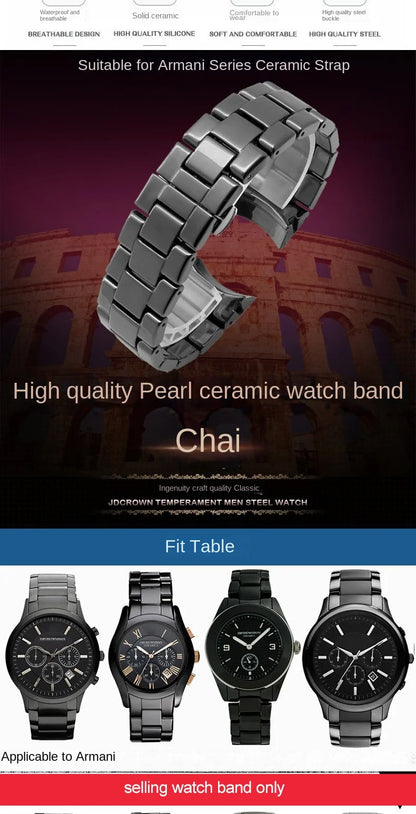 High quality Ceramic case watchband for Armani watch AR1451 AR1452 AR1400 AR1410 AR1421 AR1440 Men's black strap accessories