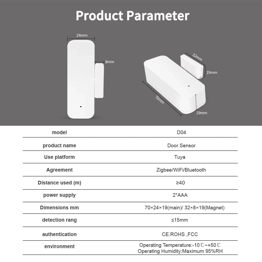 Tuya Zigbee Door Sensor Contact Sensor Open Closed Detector Smart Home Alarm Security Protection Work with Smart Life