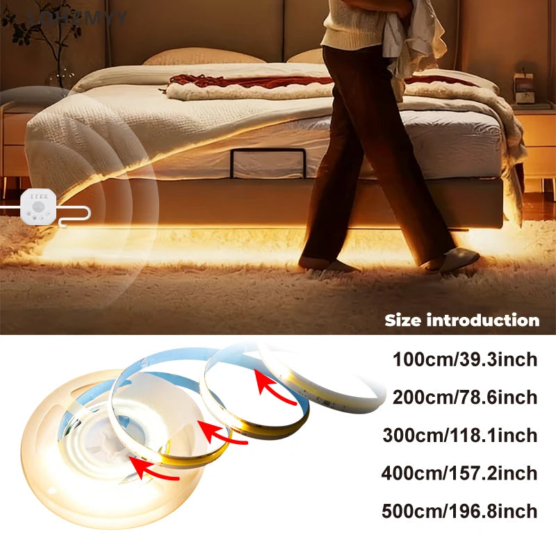 Human Motion Sensor Cob Light Strip, Flowing Motion Sensor Led Light Strip, Usb-Powered Flexible Light Strip, Wall-Mounted Design, Sensor-Activated Lighting, Lights up When People Approach, Turns Off When People Leave, Flowin