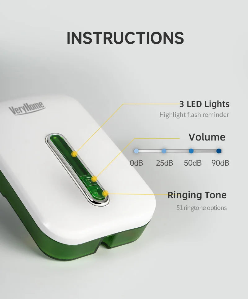 Self-Powered Wireless Doorbell No Battery Needed, 100dB Loud Chime, 120m Range, Waterproof (IP44), 52 Melodies