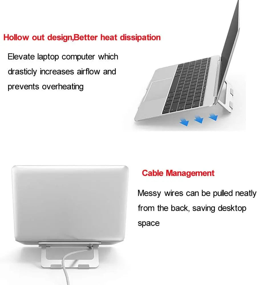 Ergonomic Aluminum Alloy Laptop Stand Foldable Adjustable Desktop Riser Cooler Bracket for 10-17 Inch MacBook Notebook PC Holder