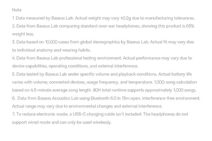 Baseus BH1 Air Wireless Headphones Bluetooth 6.0 ENC Noise Cancellation Lightweight 90g Over Ear Headset 80H Earphone