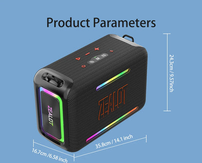 ZEALOT S95 120W Portable Bluetooth Speaker High Volume Waterproof 24000mAh Wireless TWS Subwoofer Suporrt USB/TF/AUX RGB Light.