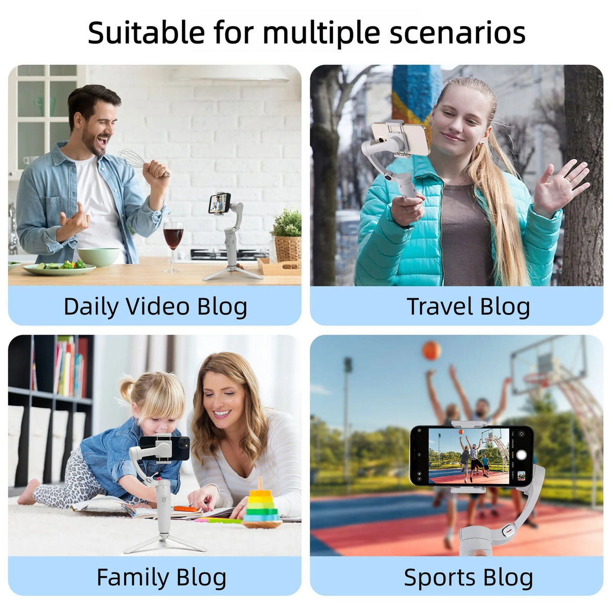 3-Axis Gimbal Handheld Self Stabilizer with Tripod Selfie Stick Vlog CellPhone Video Recorder for iPhone 17 Smartphone Mobile