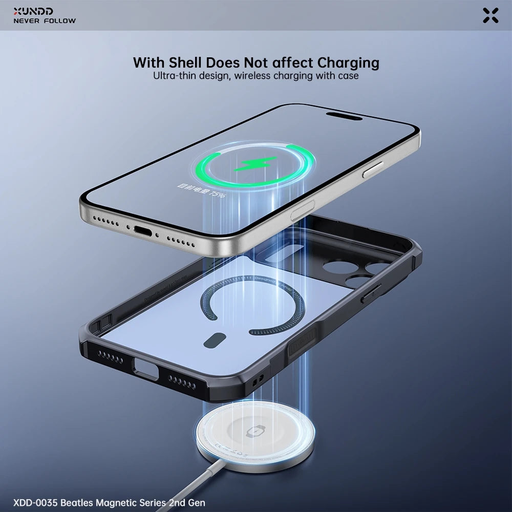 XUNDD Case For iPhone 18 Pro Max 18 Pro MagSafe Magnetic Stand Shockproof Clear Airbag PC TPU Cover Camera Lens Protection Shell