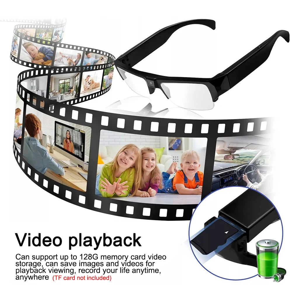 KEBIDUMEI Smart Camera Glasses 1080P HD Portable Wearable Audio&Video Recorder Eyeglass Support TF Card for Meeting Cycling Vlog