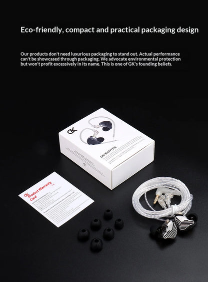 GK-KUNTEN Wired Earphones Flagship Single Motion In Ear Heavy Bass Fever HIFI High Quality Earphones