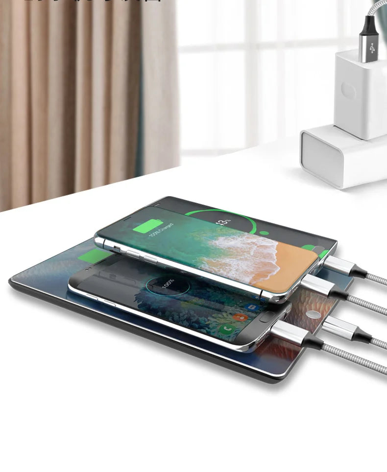 Multi USB Charging Cable (3A) USB Cable 4 in 1 Fast Charging Cord Adapter for iphone Android Phones Tablets and More