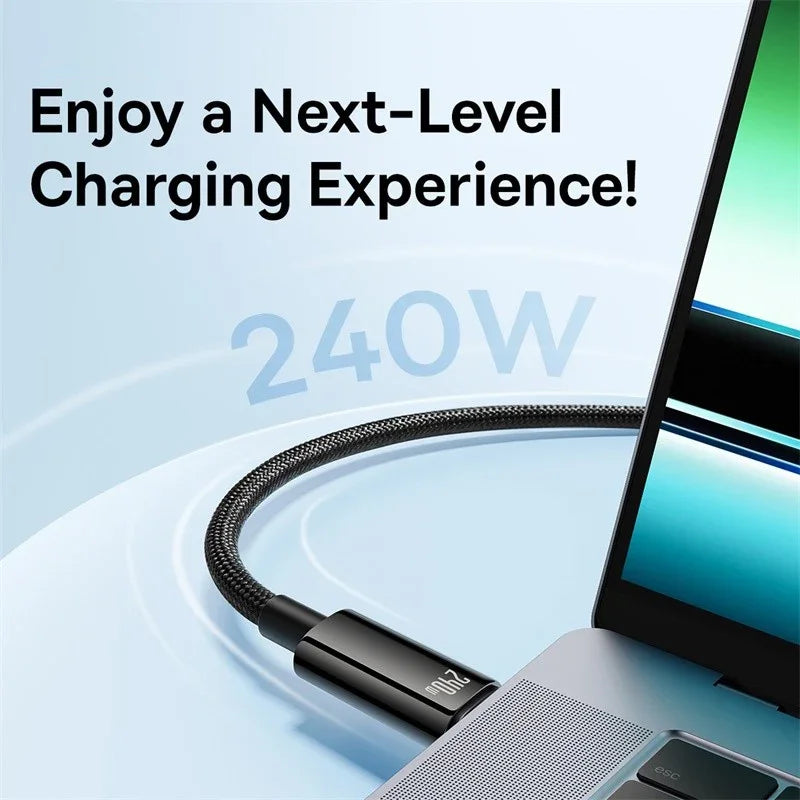 Baseus 240W USB C Cable for iPhone 18 17 16 15 Plus Pro Max Supercharge for Macbook Fast Charge Type C Cable for Xiaomi  Samsung