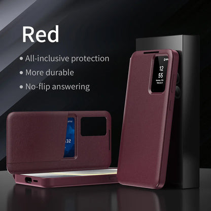 Premium Leather S-view LED Dispaly Window Leather Case For Samsung S26 Ultra S25 Edge S24 S23 S22 FE Plus A57/37 Card-slot Cover