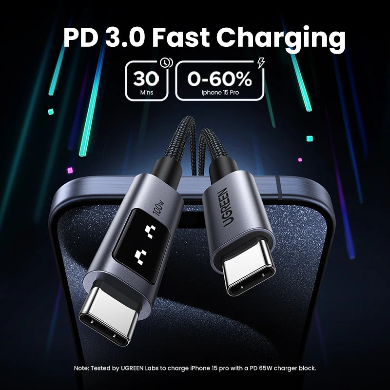 UGREEN UNO PD100W USB C Cable Fast Charging Type C to Type C Data Cord for iPhone Air/17/16 Samsung S26/25 iPad MacBook 0.5-3M