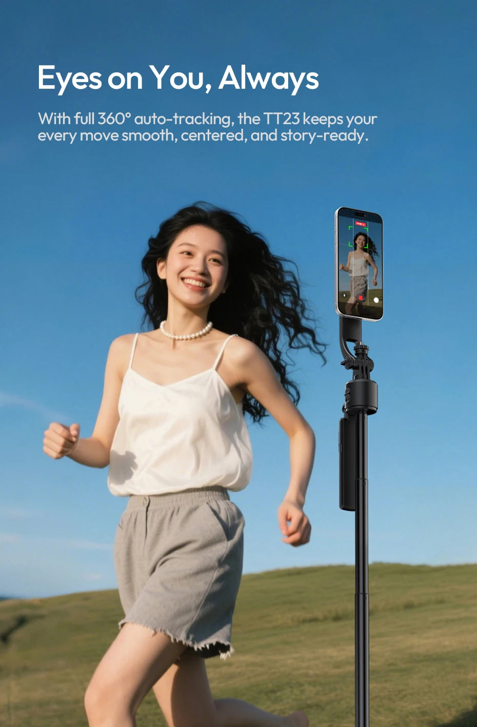 Ulanzi TT23M Magnetic Auto-Tracking Selfie Stick Tripod Smart Face Tracking Selfie Stick Ground Tripod for Outdoor Travel Vlog