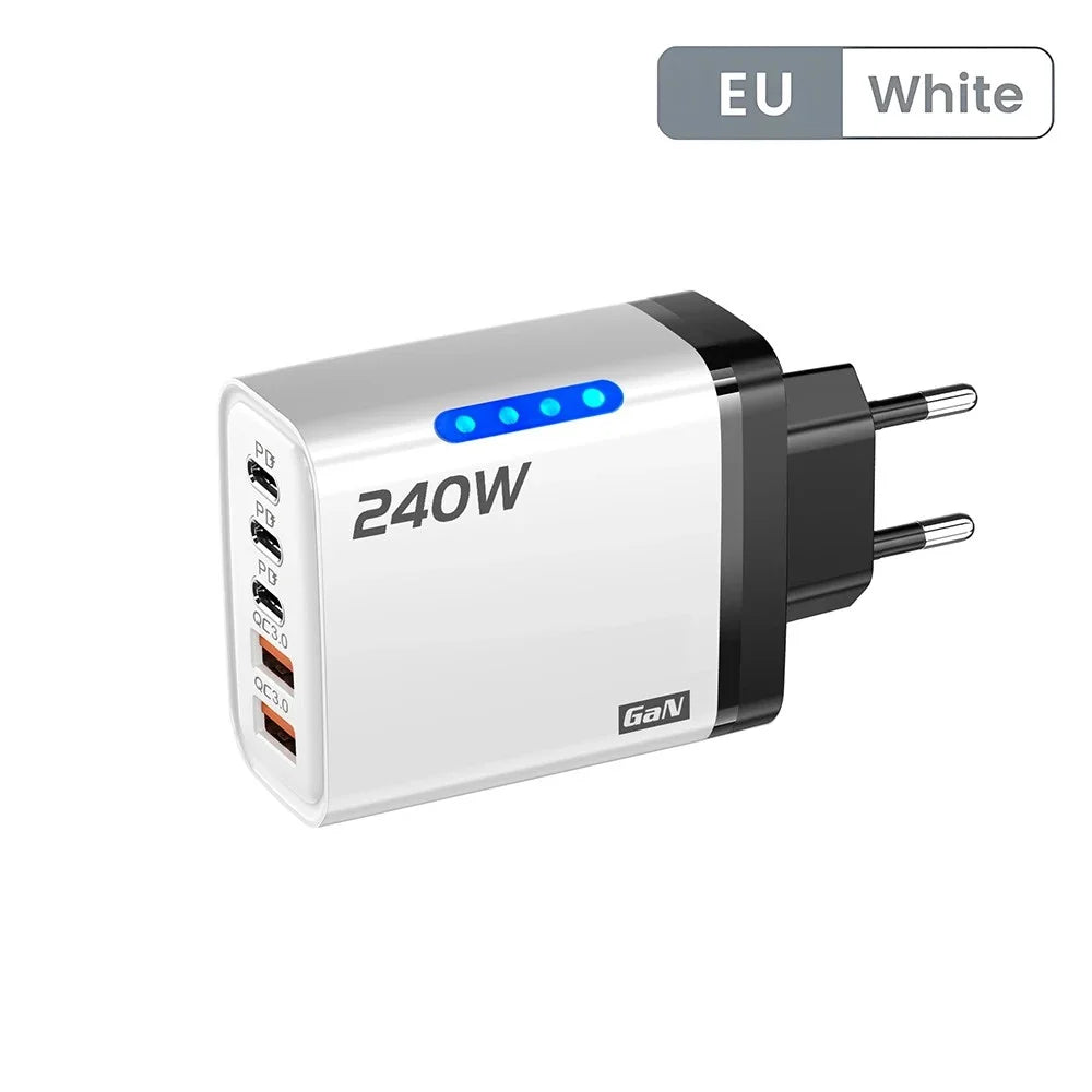 240W USB C Phone Charger Fast Charging Wall Adapters 100W 6A 3 In 1 USB-A to 3 ×Type-C Data Cables For iPhone 15 Samsung Xiaomi